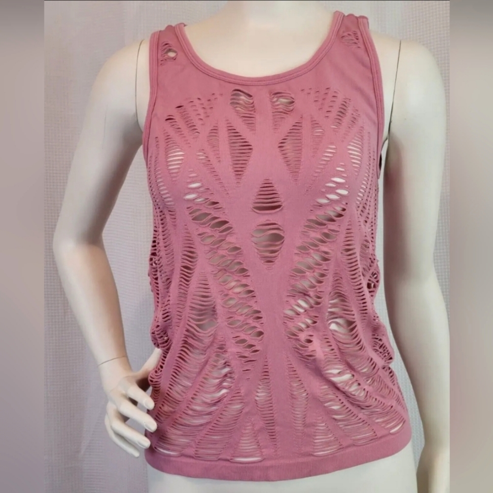 90 Degree by Reflex Womens M Medium Tank Top Cutouts Workout Yoga Gym Coral Pink